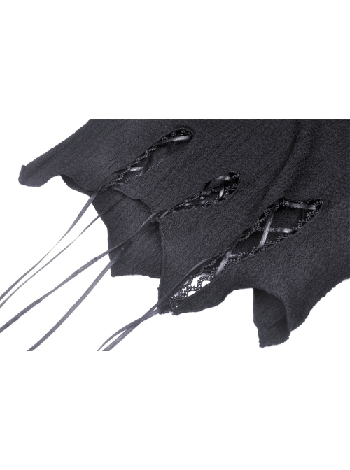 Punk Knitting Irregular Sexy Cross Rope Hoody Show Waist Top