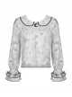 Punk Cute Pattern Print Decoration Lace Pleated Cuffs Daily White Blouse