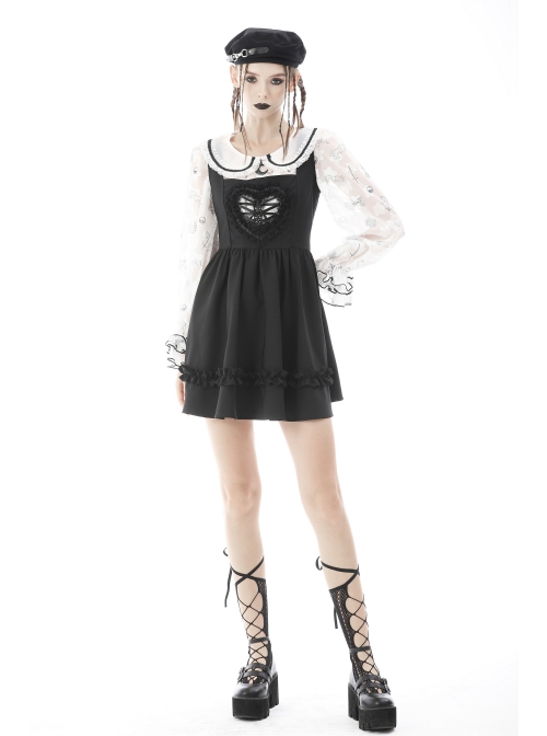 Punk Cute Pattern Print Decoration Lace Pleated Cuffs Daily White Blouse