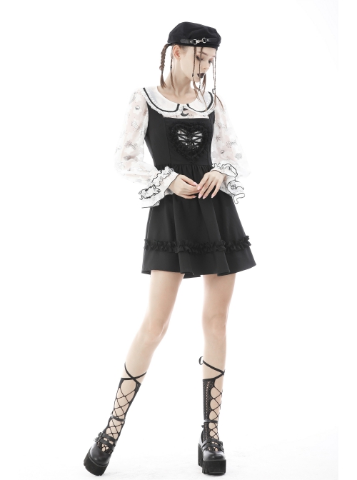 Punk Cute Pattern Print Decoration Lace Pleated Cuffs Daily White Blouse