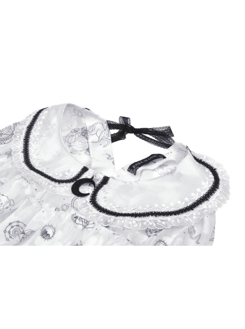 Punk Cute Pattern Print Decoration Lace Pleated Cuffs Daily White Blouse