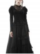 Gothic Retro Button Embroidery Pattern Print Embossing Lace Collar Blouse