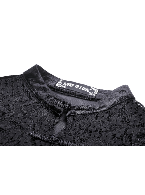 Gothic Retro Button Embroidery Pattern Print Embossing Lace Collar Blouse