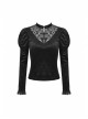 Gothic Retro Button Embroidery Pattern Print Embossing Lace Collar Blouse