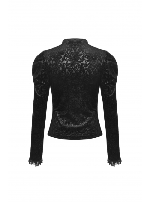 Gothic Retro Button Embroidery Pattern Print Embossing Lace Collar Blouse