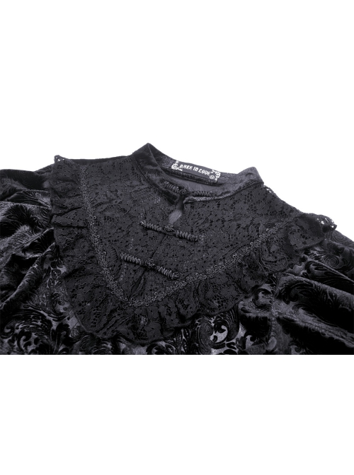 Gothic Retro Button Embroidery Pattern Print Embossing Lace Collar Blouse