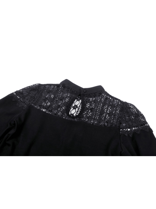 Gothic Sexy Lace Hollow Out Shoulder Drawstring At Waist Long Sleeves Top