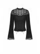 Gothic Sexy Lace Hollow Out Shoulder Drawstring At Waist Long Sleeves Top