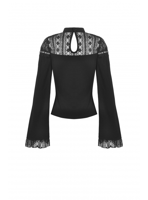 Gothic Sexy Lace Hollow Out Shoulder Drawstring At Waist Long Sleeves Top