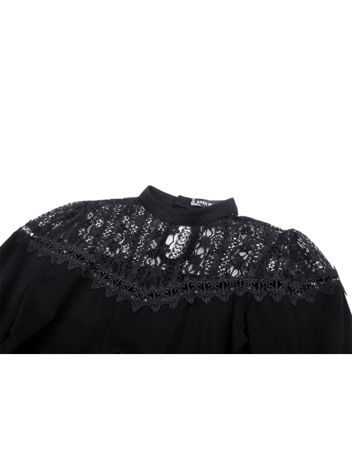 Gothic Sexy Lace Hollow Out Shoulder Drawstring At Waist Long Sleeves Top