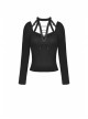 Punk Sexy Cross-Tie Rope Design Metal Grommet Straps Long Sleeve T-Shirt