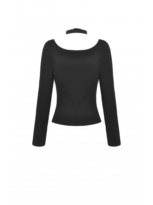 Punk Sexy Cross-Tie Rope Design Metal Grommet Straps Long Sleeve T-Shirt
