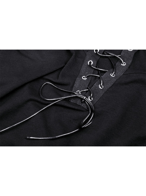 Punk Sexy Cross-Tie Rope Design Metal Grommet Straps Long Sleeve T-Shirt