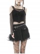 Punk Fake Two-Piece Sexy Tie Rope Design Net Knit Off The Shoulder T-Shirt