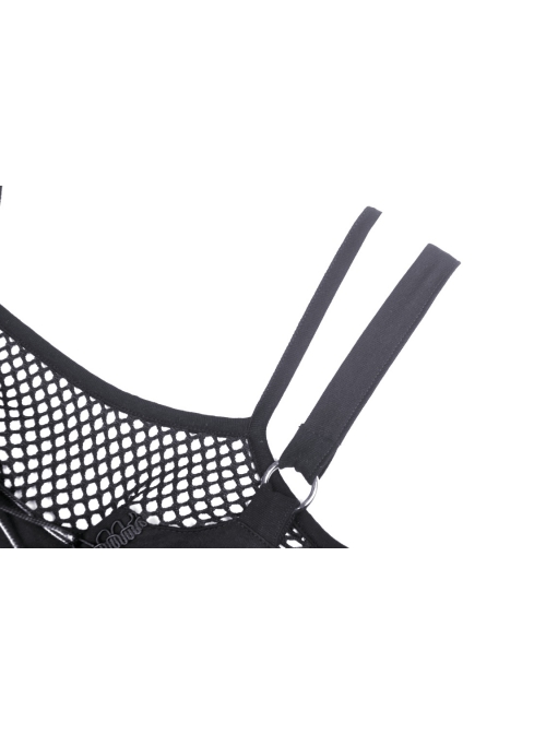 Punk Fake Two-Piece Sexy Tie Rope Design Net Knit Off The Shoulder T-Shirt