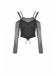Punk Fake Two-Piece Sexy Tie Rope Design Net Knit Off The Shoulder T-Shirt