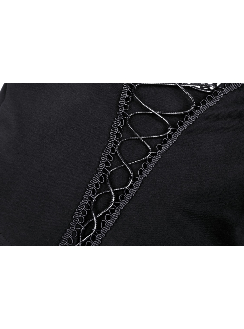 Punk Fake Two-Piece Sexy Tie Rope Design Net Knit Off The Shoulder T-Shirt
