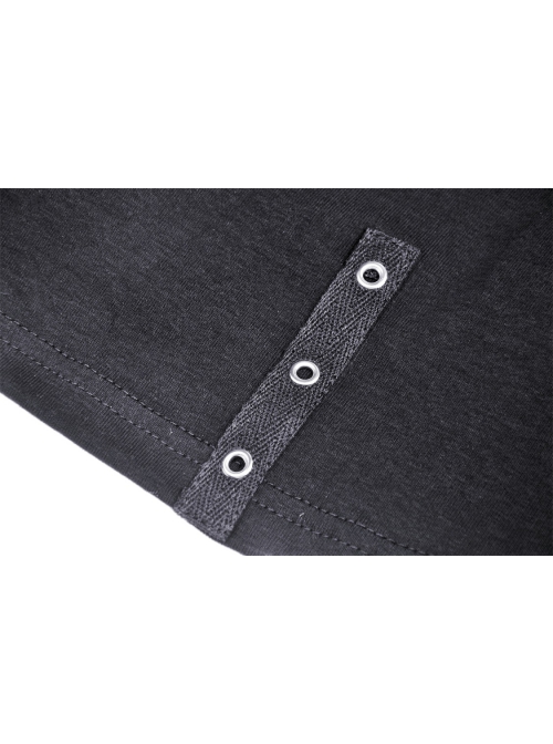 Rebel Girl Sexy Net Off-The-Shoulder Leather Buckle  Metal Buttonhole Decoration Hollow Out T-Shirt