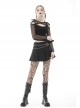 Rebel Girl Sexy Net Off-The-Shoulder Leather Buckle  Metal Buttonhole Decoration Hollow Out T-Shirt
