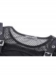 Rebel Girl Sexy Net Off-The-Shoulder Leather Buckle  Metal Buttonhole Decoration Hollow Out T-Shirt
