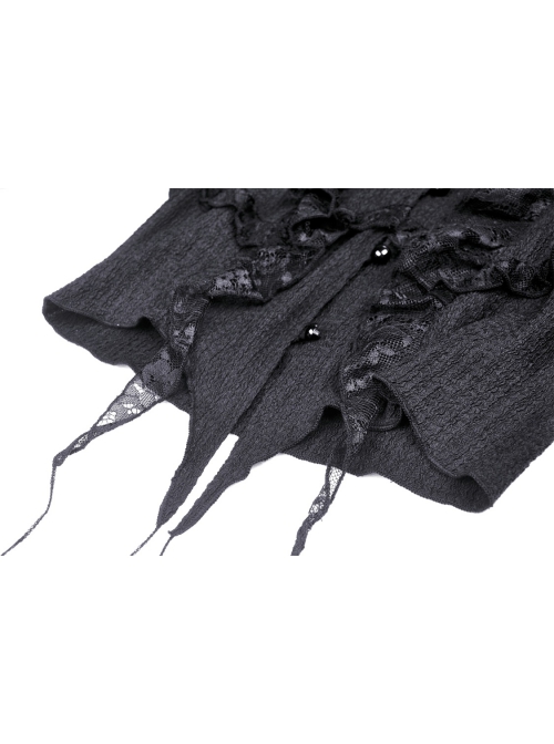 Gothic Frilly Off-The-Shoulder Design With Lace Trim Tasseled Cuff Button Decoration Blouse