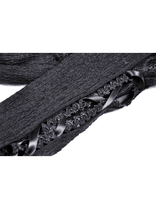 Gothic Frilly Off-The-Shoulder Design With Lace Trim Tasseled Cuff Button Decoration Blouse