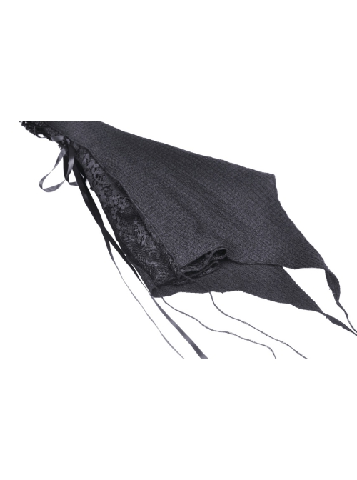 Gothic Frilly Off-The-Shoulder Design With Lace Trim Tasseled Cuff Button Decoration Blouse