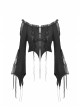 Gothic Frilly Off-The-Shoulder Design With Lace Trim Tasseled Cuff Button Decoration Blouse