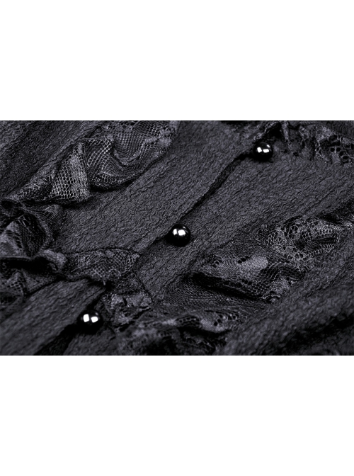 Gothic Frilly Off-The-Shoulder Design With Lace Trim Tasseled Cuff Button Decoration Blouse
