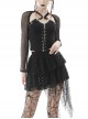 Punk Metal Studded Criss-Cross Strap Decoration Zipper Design Mesh Sleeves Top