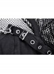 Punk Metal Studded Criss-Cross Strap Decoration Zipper Design Mesh Sleeves Top
