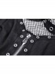 Punk Metal Studded Criss-Cross Strap Decoration Zipper Design Mesh Sleeves Top