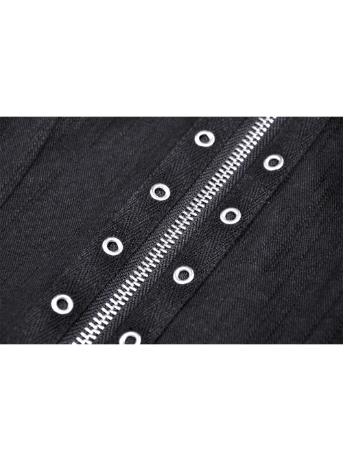 Punk Metal Studded Criss-Cross Strap Decoration Zipper Design Mesh Sleeves Top