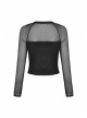 Punk Metal Studded Criss-Cross Strap Decoration Zipper Design Mesh Sleeves Top