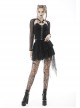 Punk Metal Studded Criss-Cross Strap Decoration Zipper Design Mesh Sleeves Top
