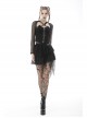 Punk Metal Studded Criss-Cross Strap Decoration Zipper Design Mesh Sleeves Top