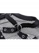 Punk Metal Studded Criss-Cross Strap Decoration Zipper Design Mesh Sleeves Top