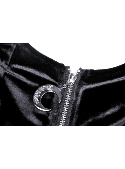 Black Punk Pointed Ears At The Hem Zipper Hoodie Long Sleeve Top
