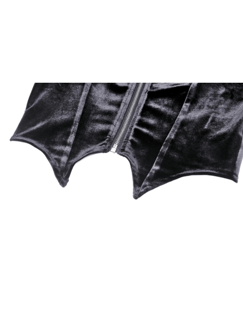 Black Punk Pointed Ears At The Hem Zipper Hoodie Long Sleeve Top