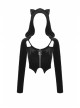 Black Punk Pointed Ears At The Hem Zipper Hoodie Long Sleeve Top