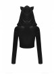 Black Punk Pointed Ears At The Hem Zipper Hoodie Long Sleeve Top