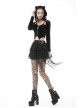 Black Punk Pointed Ears At The Hem Zipper Hoodie Long Sleeve Top