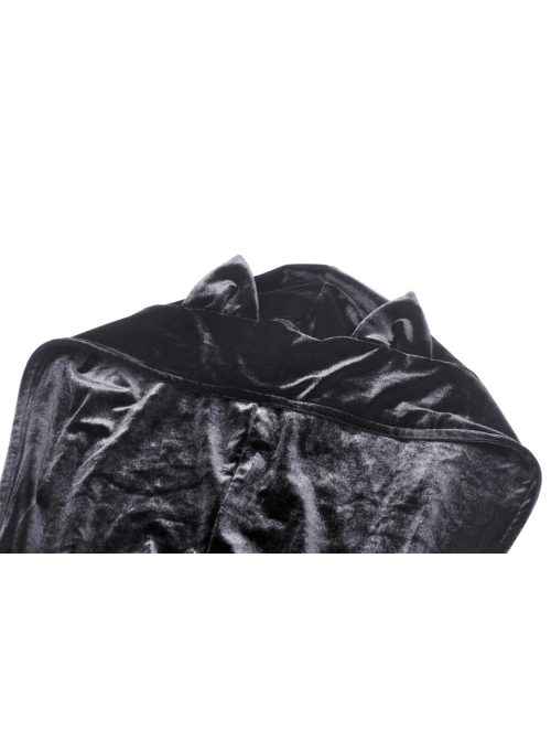 Black Punk Pointed Ears At The Hem Zipper Hoodie Long Sleeve Top