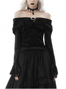 Gothic Lace Embroidered Print Pattern Decoration Embossing Off The Shoulder Blouse
