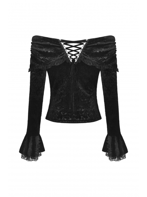 Gothic Lace Embroidered Print Pattern Decoration Embossing Off The Shoulder Blouse