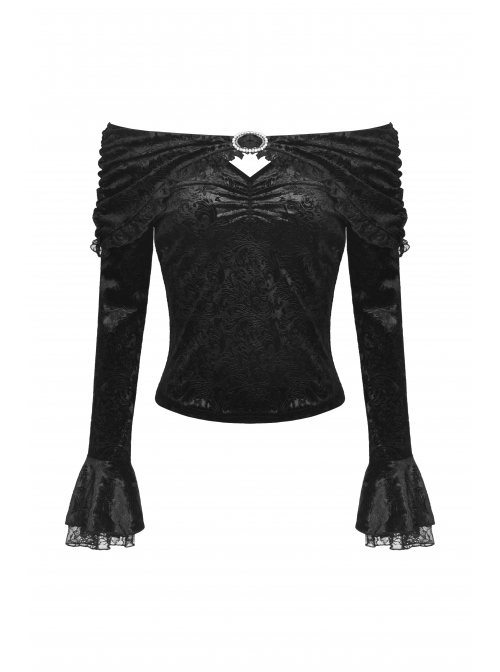 Gothic Lace Embroidered Print Pattern Decoration Embossing Off The Shoulder Blouse