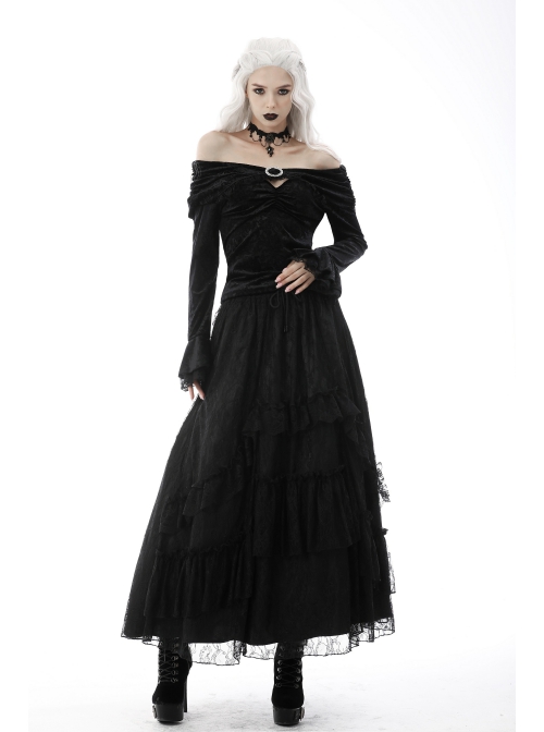 Gothic Lace Embroidered Print Pattern Decoration Embossing Off The Shoulder Blouse
