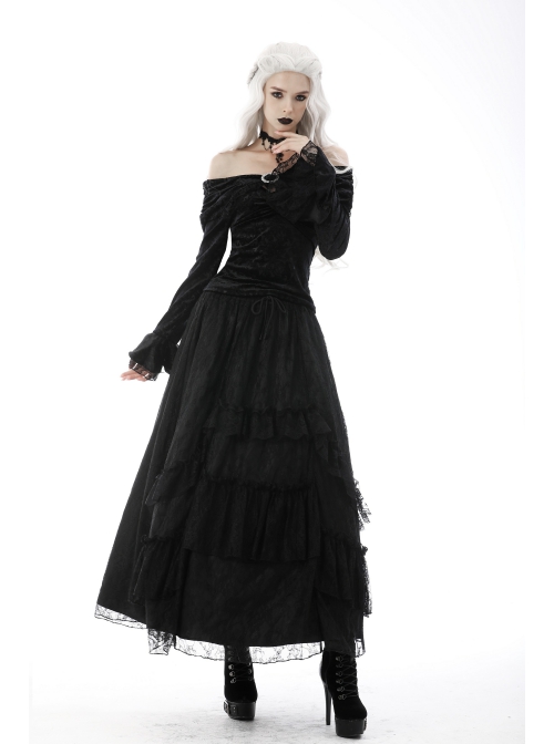 Gothic Lace Embroidered Print Pattern Decoration Embossing Off The Shoulder Blouse