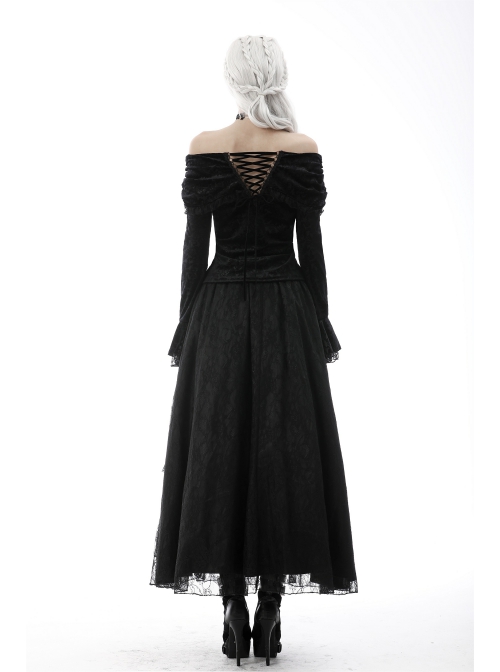 Gothic Lace Embroidered Print Pattern Decoration Embossing Off The Shoulder Blouse