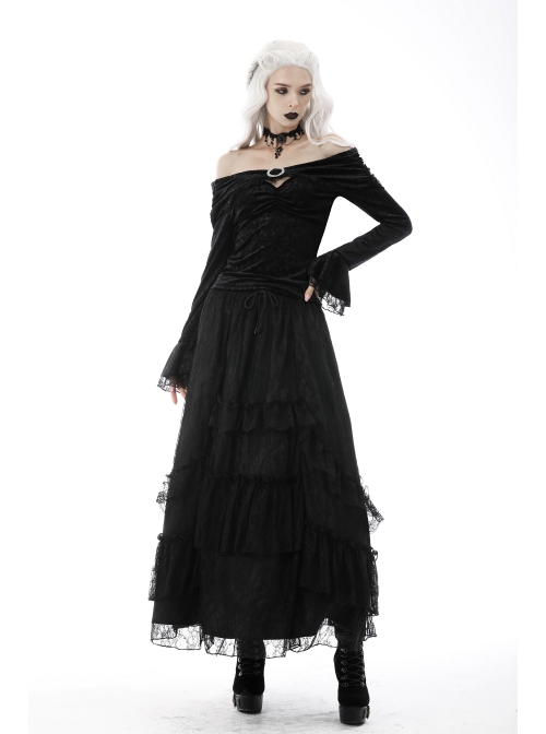 Gothic Lace Embroidered Print Pattern Decoration Embossing Off The Shoulder Blouse